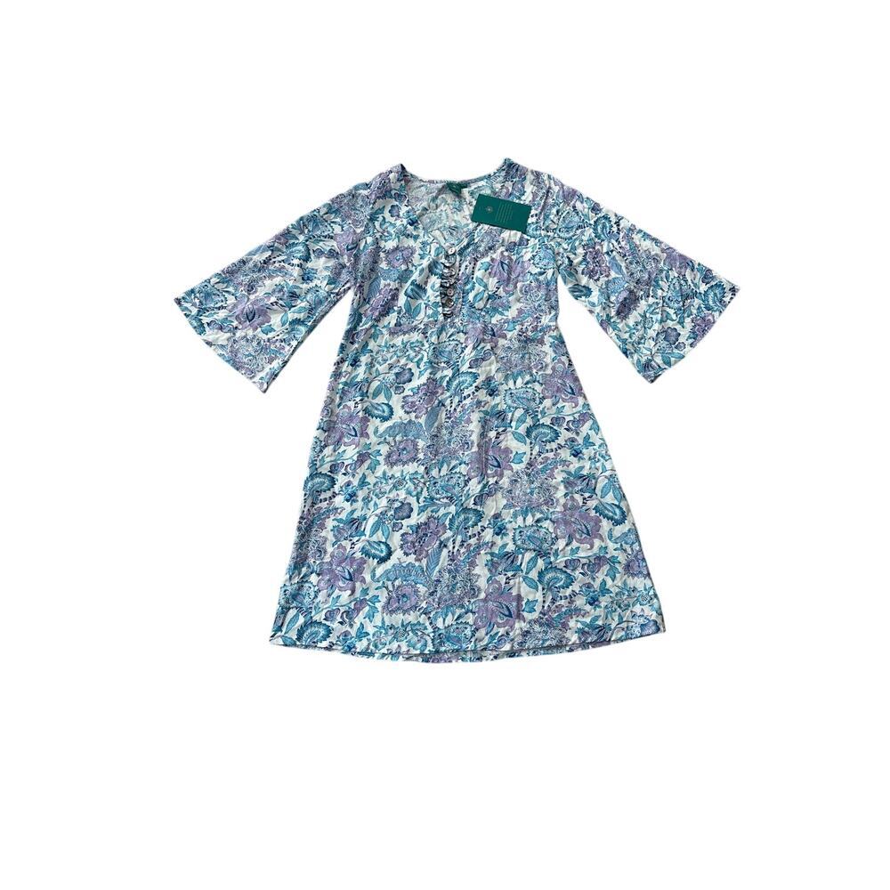 Aller Simplement NWT Paisley Floral Bell Sleeve Dress Size XL Teal Cottagecore